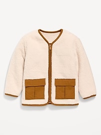 Image number 1 showing, Collarless Zip-Front Sherpa Jacket for Toddler Boys