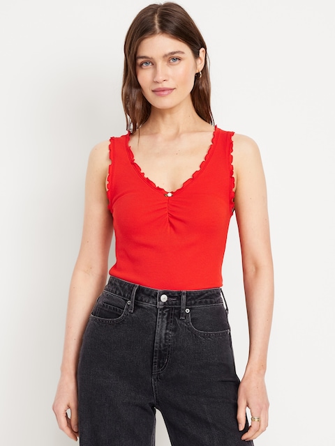 Cinched Rib-Knit Tank Top - Fan The Flames