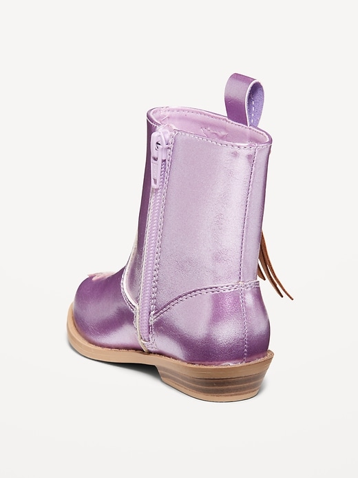 Image number 3 showing, Shiny Side-Zip Western Boots for Toddler Girls