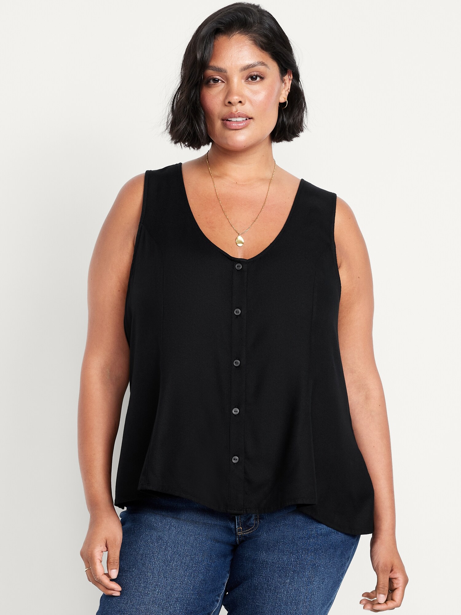 Женский топ Old Navy Button-Down Crepe Swing Top, цвет: Чёрный — фото 5