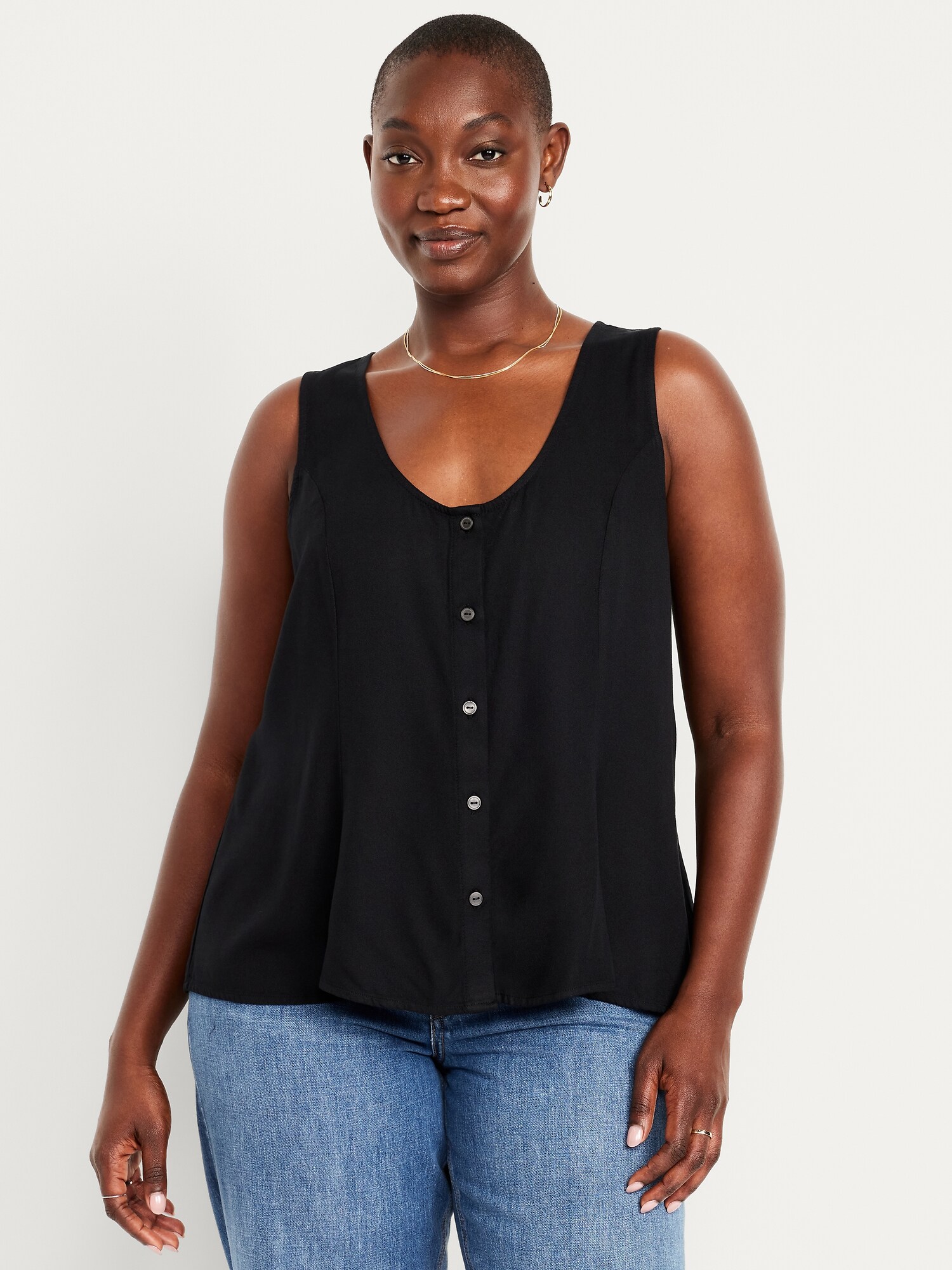 Женский топ Old Navy Button-Down Crepe Swing Top, цвет: Чёрный — фото 3