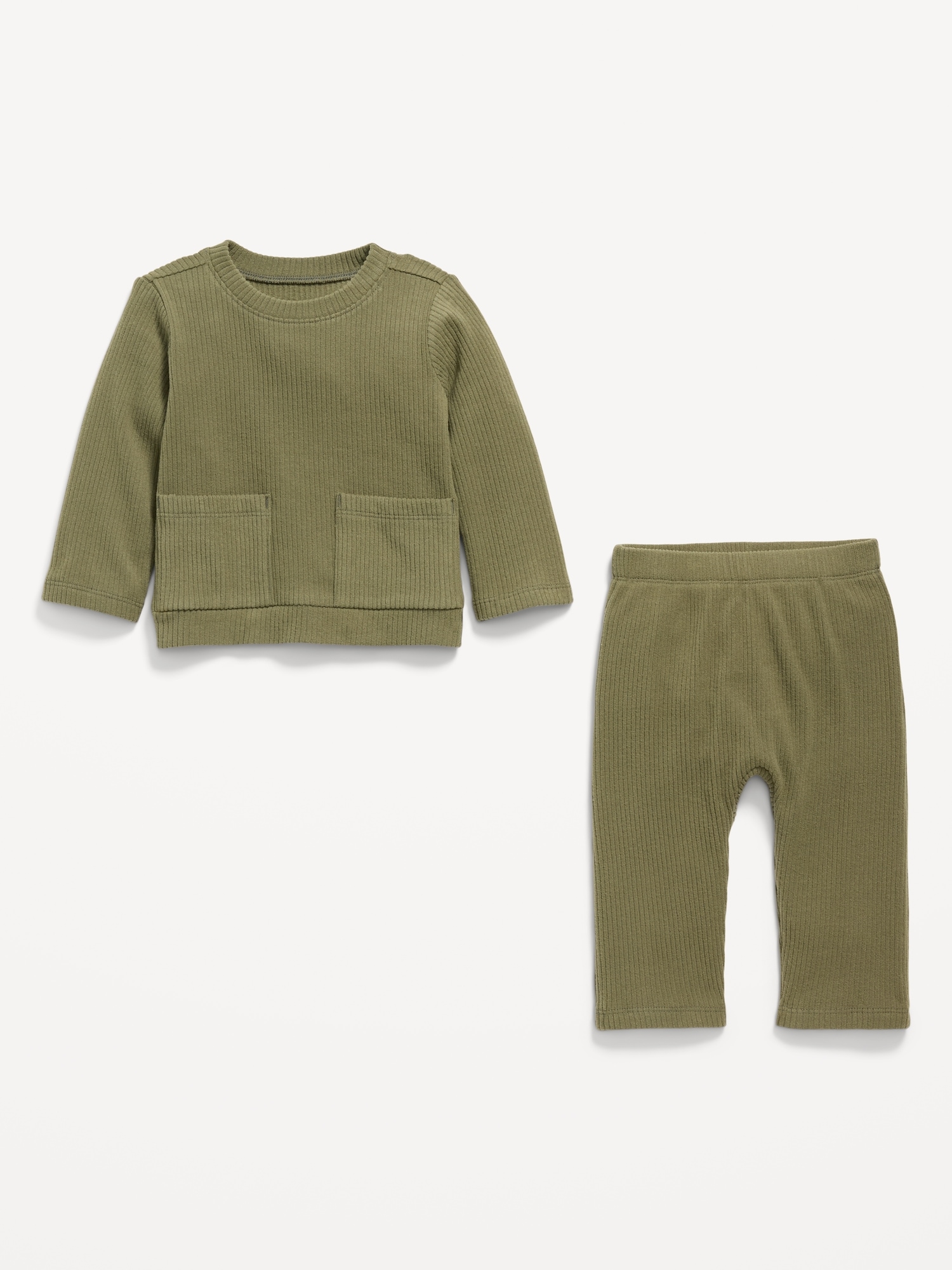 Ribbed Pocket T-Shirt and Pants Set for Baby