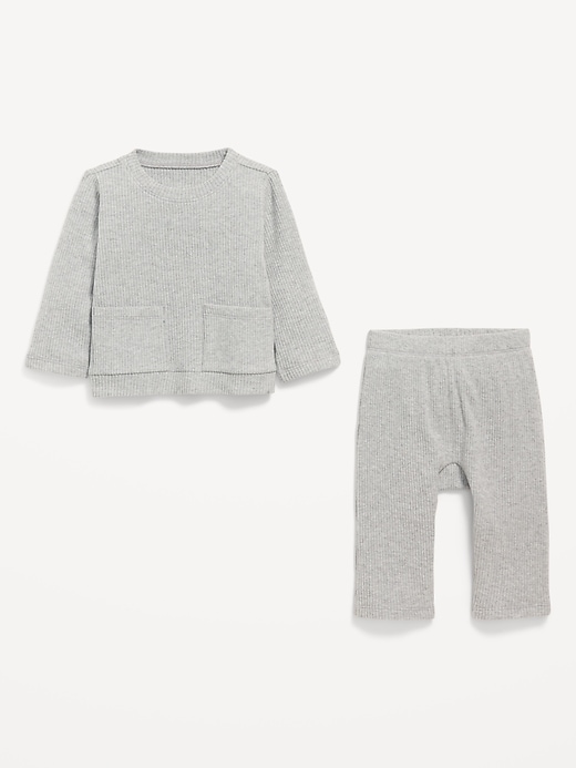 Image number 3 showing, Long-Sleeve Ribbed Pocket T-Shirt and Pants Set for Baby