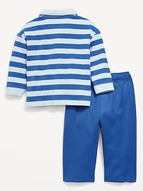 Image number 2 showing, Printed Long-Sleeve Polo Shirt and Pants Set for Baby
