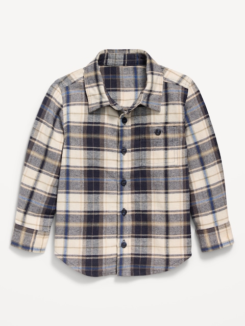 Long-Sleeve Plaid Flannel Pocket Shirt for Toddler Boys - Creme De La Creme