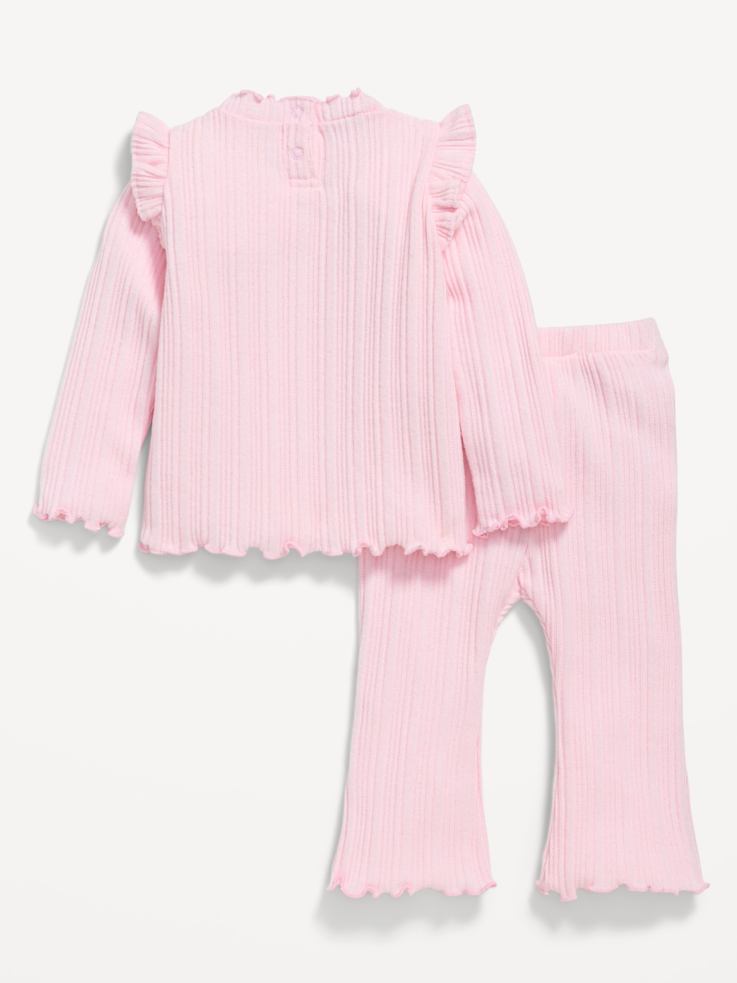 Cozy Long-Sleeve Ribbed Ruffle-Trim Top and Pants Set for Baby