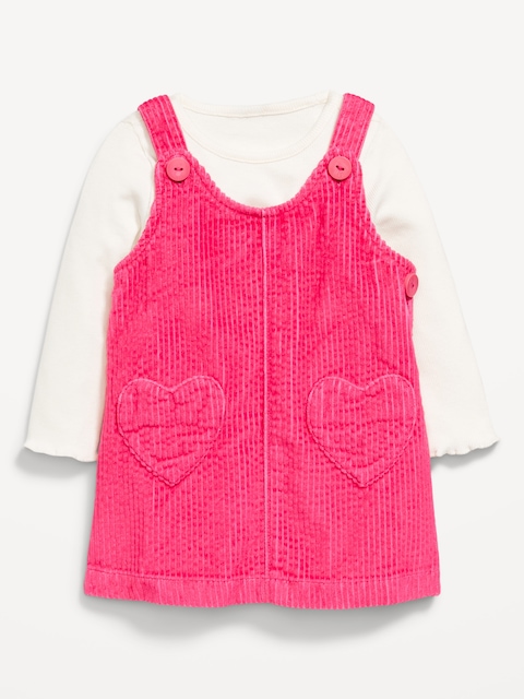 Long-Sleeve Ribbed T-Shirt and Corduroy Dress Set for Baby - Pink Premier