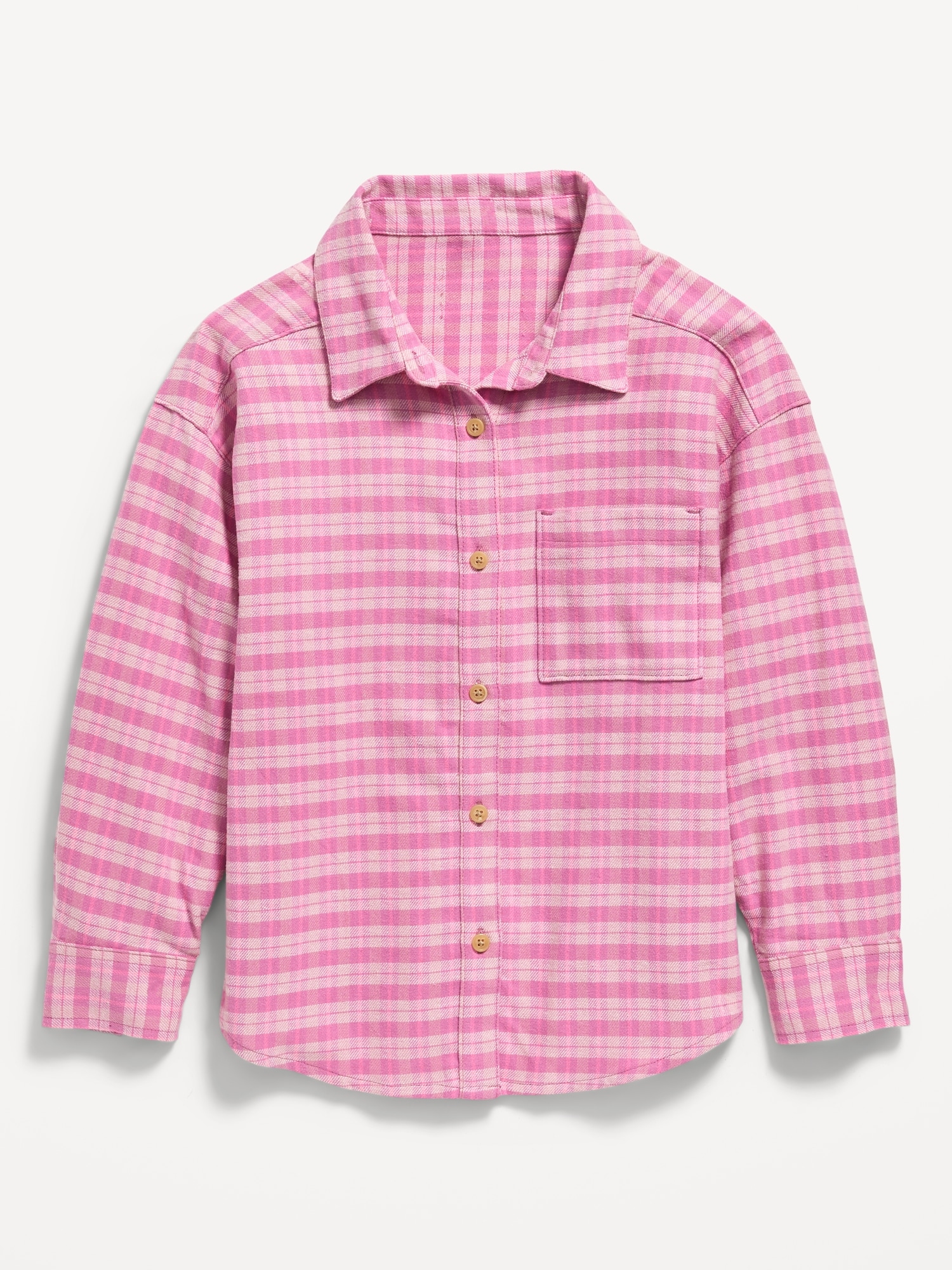 Oversized Long-Sleeve Plaid Flannel Shirt for Girls