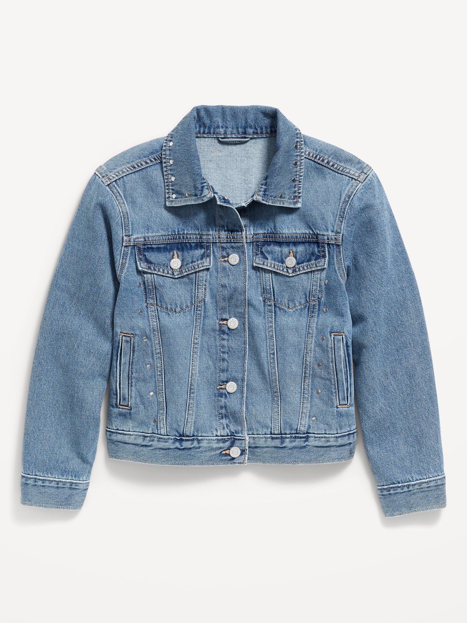 Oversized Studded Jean Trucker Jacket for Girls