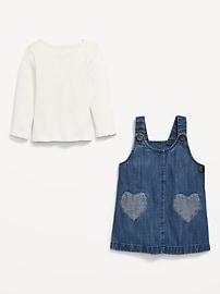 Image number 3 showing, Long-Sleeve Ribbed T-Shirt and Chambray Dress Set for Baby