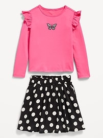 Image number 3 showing, Long-Sleeve Ruffle T-Shirt and Skirt Set for Toddler Girls