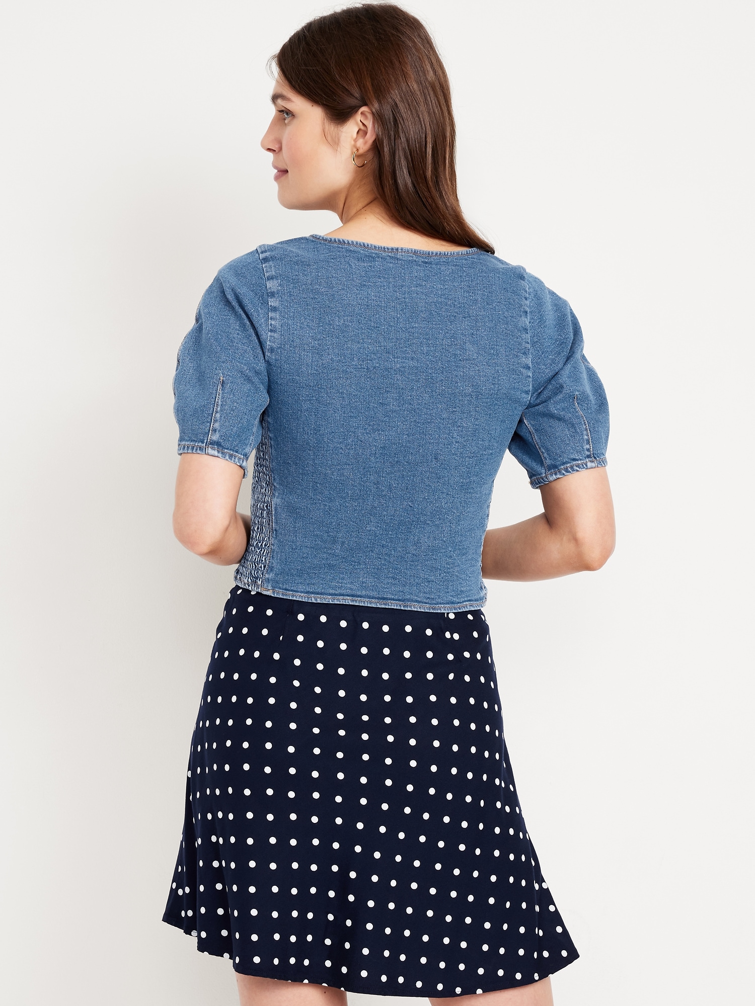 Square-Neck Denim Cropped Top