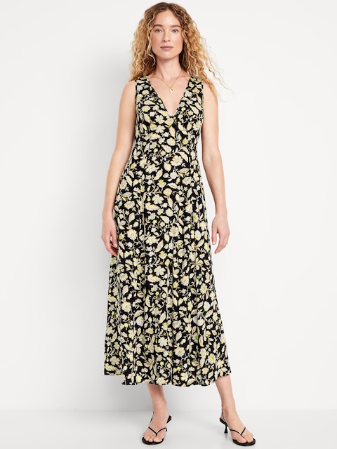 Fit & Flare Floral Maxi Dress - Black Floral