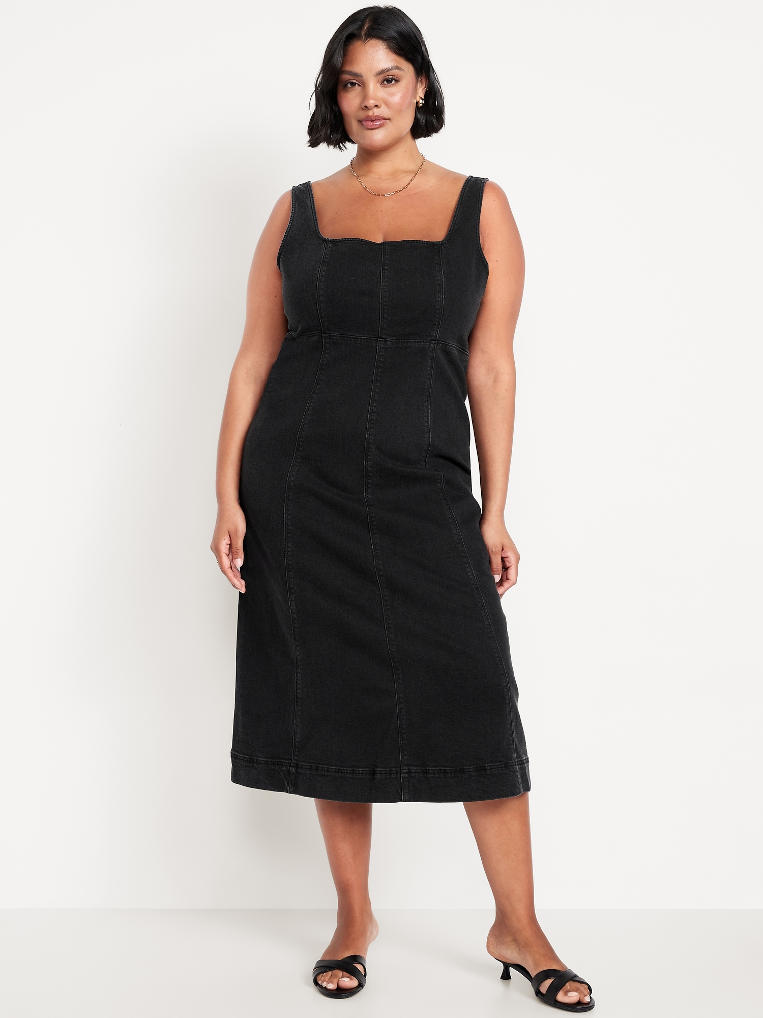 Old Navy Women's Fit \u0026 Flare Sleeveless Denim Midi Dress - Black - Size S Fit \u0026 Flare Sleeveless Denim Midi Dress | Old Navy