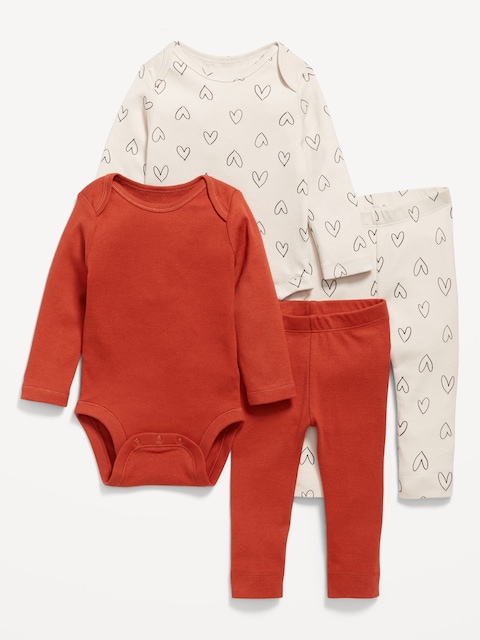 Printed Bodysuit and Leggings 4-Piece for Baby - Hearts