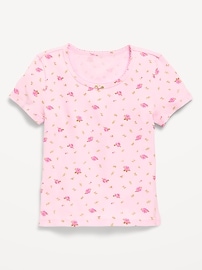 Image number 1 showing, Printed Short-Sleeve Ribbed T-Shirt for Girls