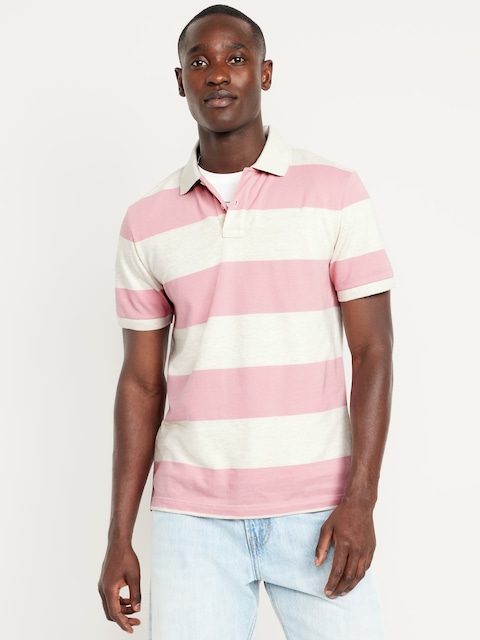 Classic Fit Pique Polo - Pink/Oatmeal Stripe