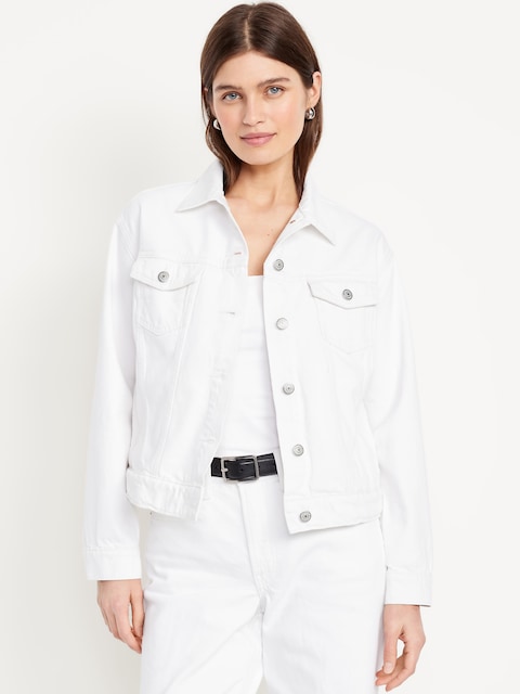 Classic Jean Jacket - White Lilies