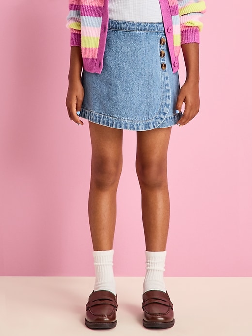 Image number 3 showing, High-Waisted Wrap-Front Jean Skort for Girls