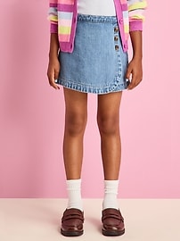 Image number 3 showing, High-Waisted Wrap-Front Jean Skort for Girls