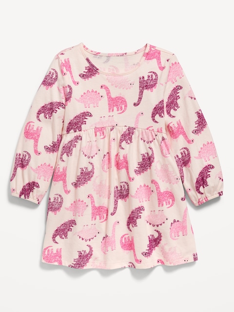 Printed Long-Sleeve Dress for Toddler Girls - Pink Dinosaurs