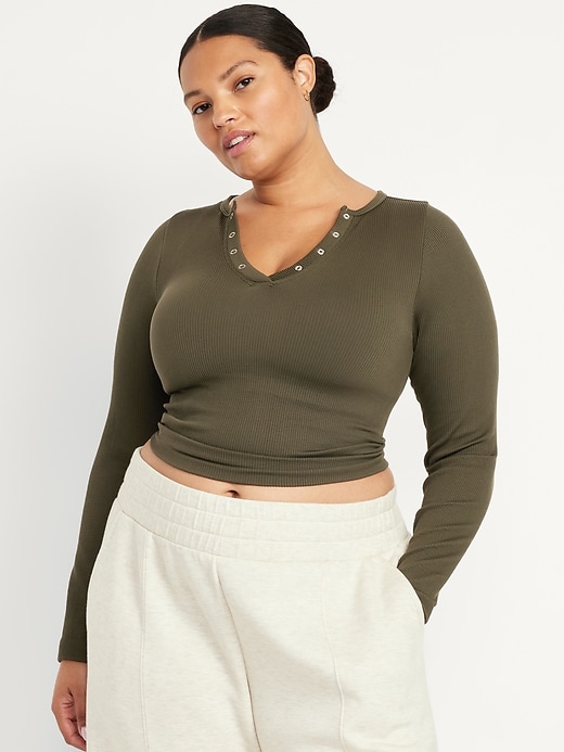 Image number 7 showing, Exhale Seamless Cropped Henley Top