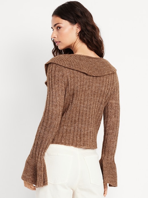 Image number 2 showing, Wool-Blend Ruffle Tie-Front Cropped Cardigan