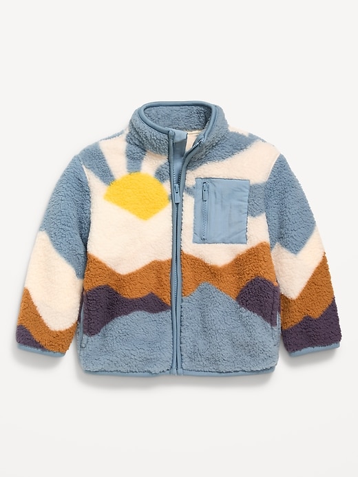 Image number 1 showing, Oversized Printed Sherpa Zip-Pocket Jacket for Toddler Boys