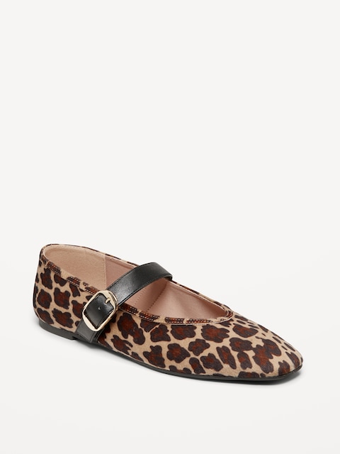 Mary Jane Ballet Flats for Women - Leopard