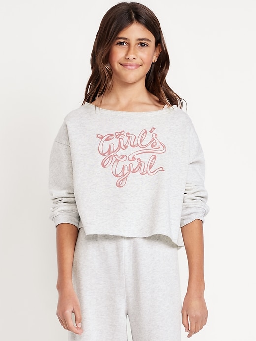 Image number 1 showing, Boat-Neck Graphic Sweatshirt for Girls