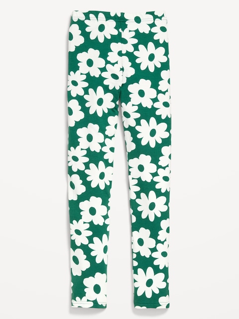 Printed Leggings for Girls - Green Flower