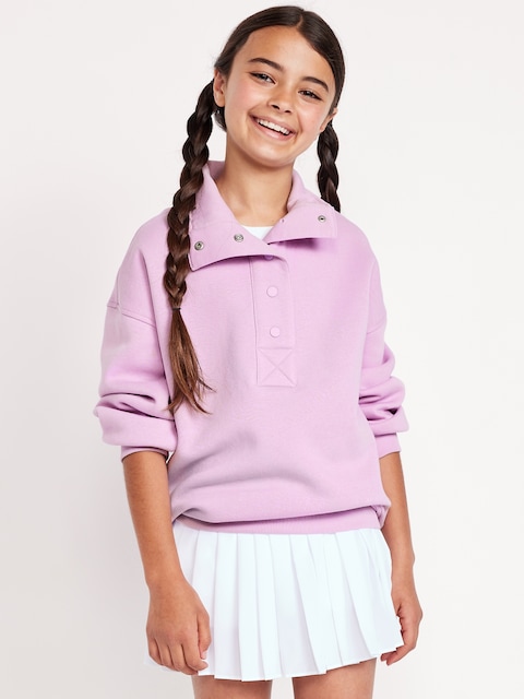 Oversized Snap-Button Sweatshirt for Girls - Clary Sage