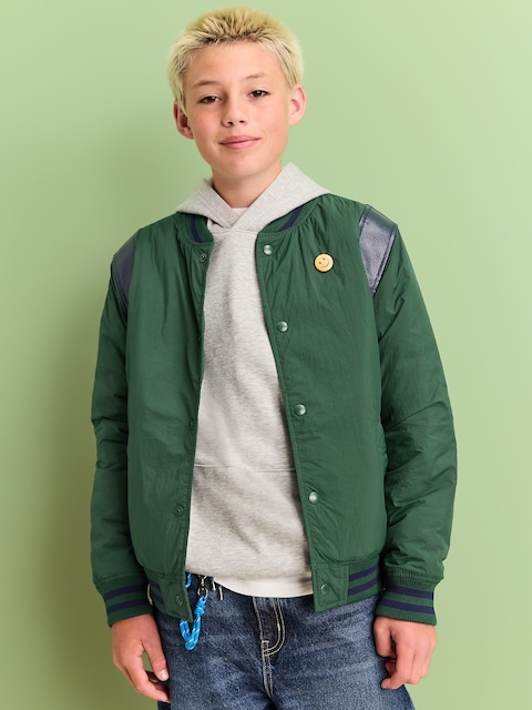 Water-Resistant Vintage-Style Bomber Jacket for Boys - Plant Life