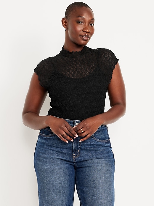 Image number 4 showing, Mock-Neck Lace Top