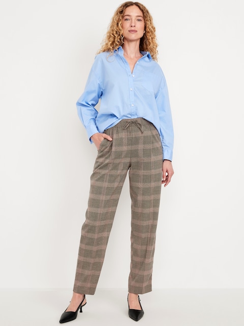 High-Waisted Billie Straight Plaid Ankle Trouser - Brown Plaid