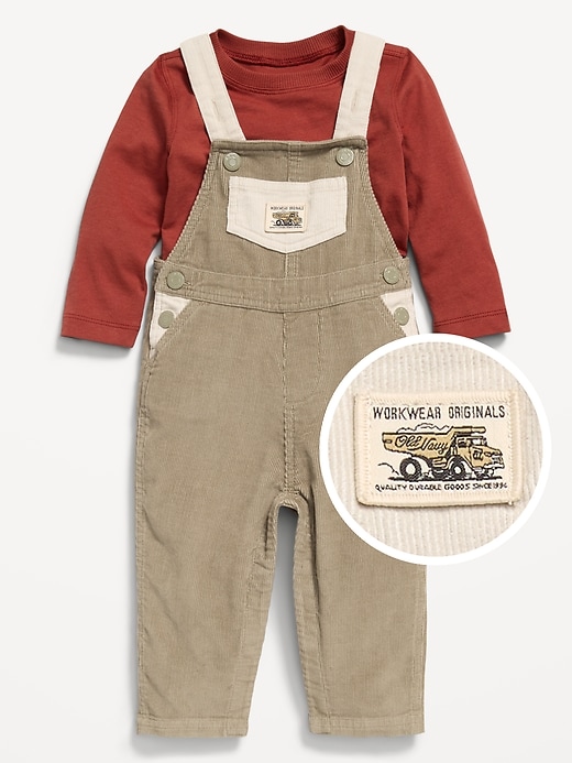 Image number 1 showing, Long-Sleeve T-Shirt and Corduroy Overalls Set for Baby