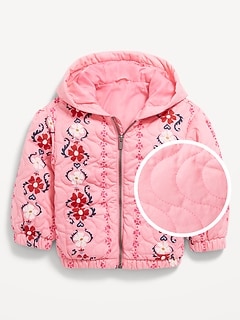 Printed Quilted Pocket Twill Jacket for Toddler Girls