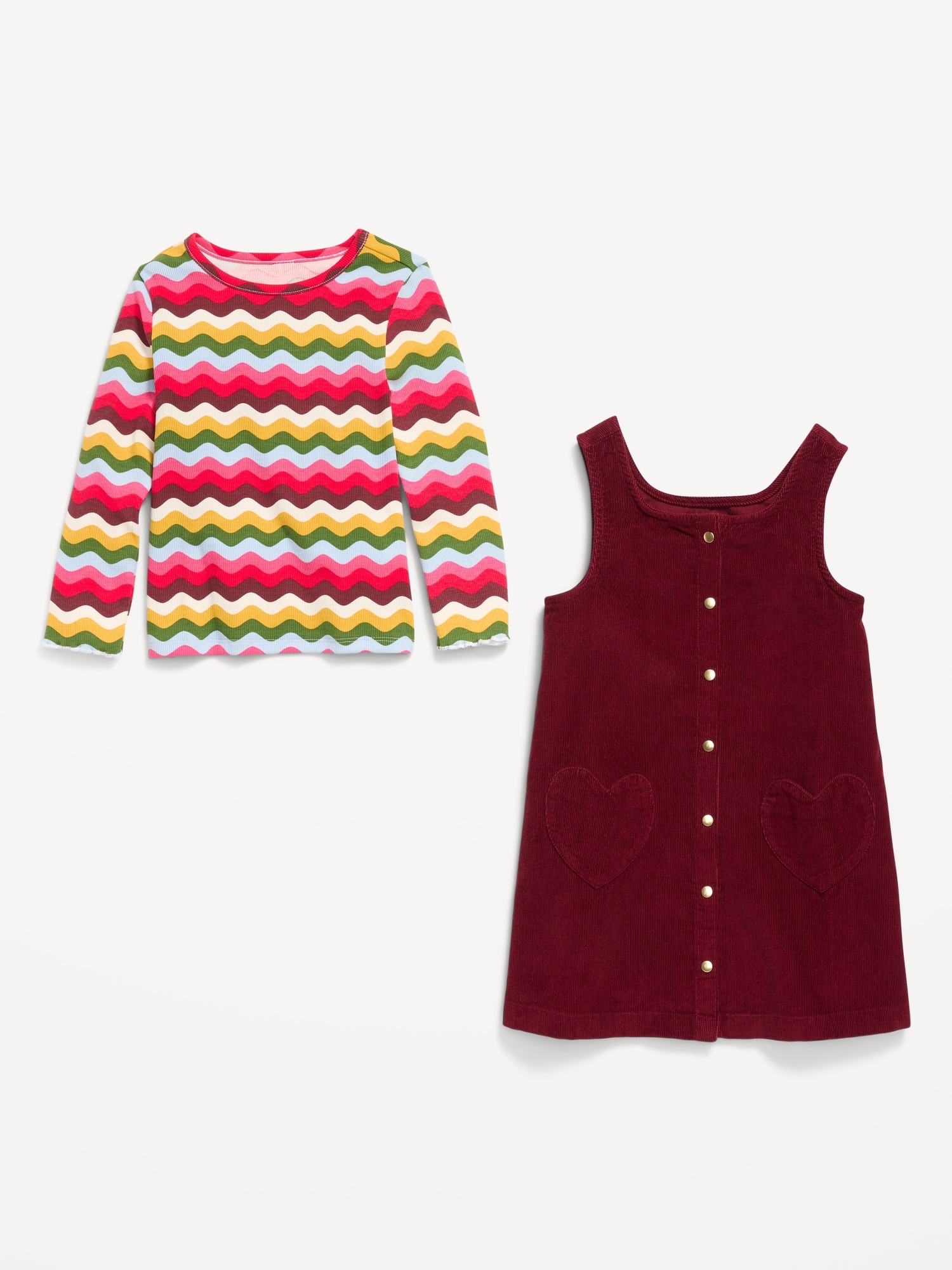 Long-Sleeve T-Shirt and Corduroy Dress Set for Toddler Girls
