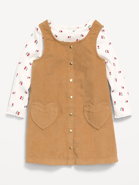 Long-Sleeve T-Shirt and Corduroy Dress Set for Toddler Girls - Maple Glazed