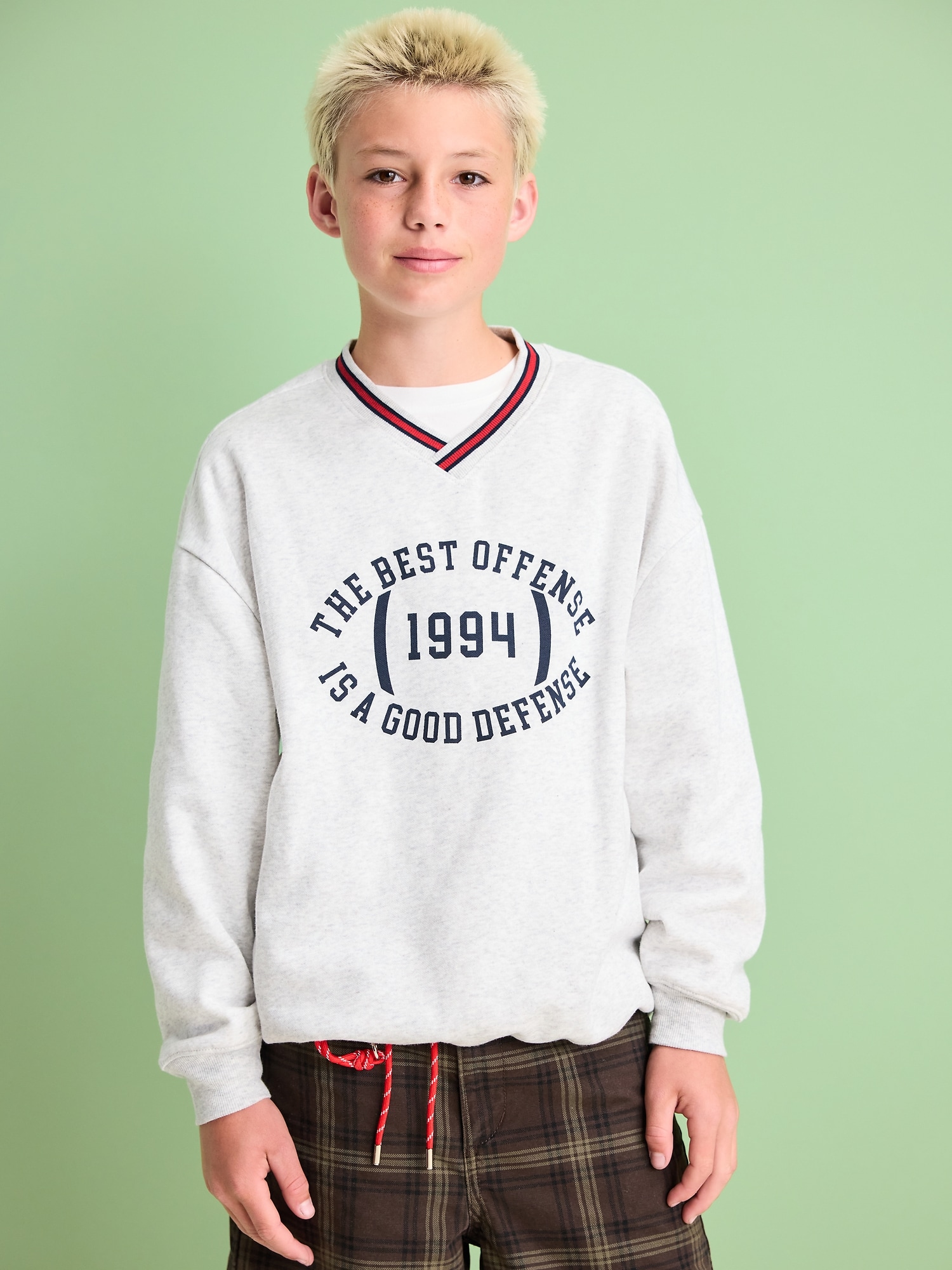 Oversized V-Neck Graphic Sweatshirt for Boys