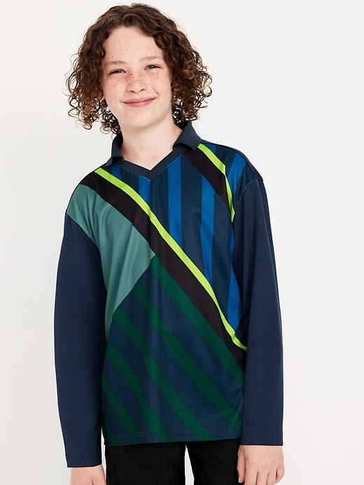 Image number 3 showing, Oversized Long-Sleeve Collared Soccer Top for Boys