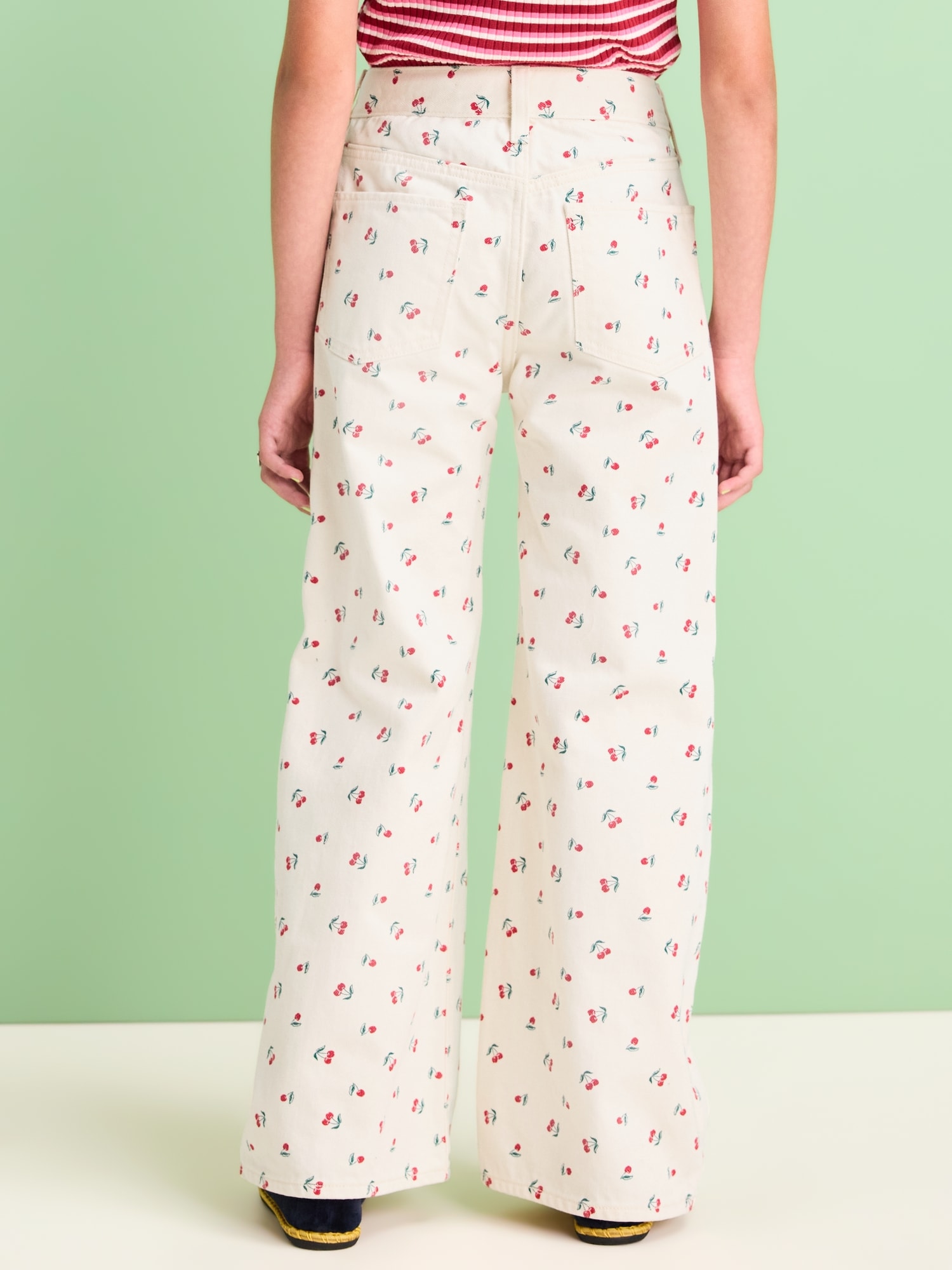 Printed High-Waisted Baggy Wide-Leg Jeans for Girls