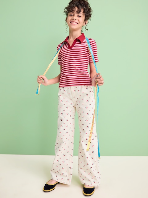 Printed High-Waisted Baggy Wide-Leg Jeans for Girls - Cherry