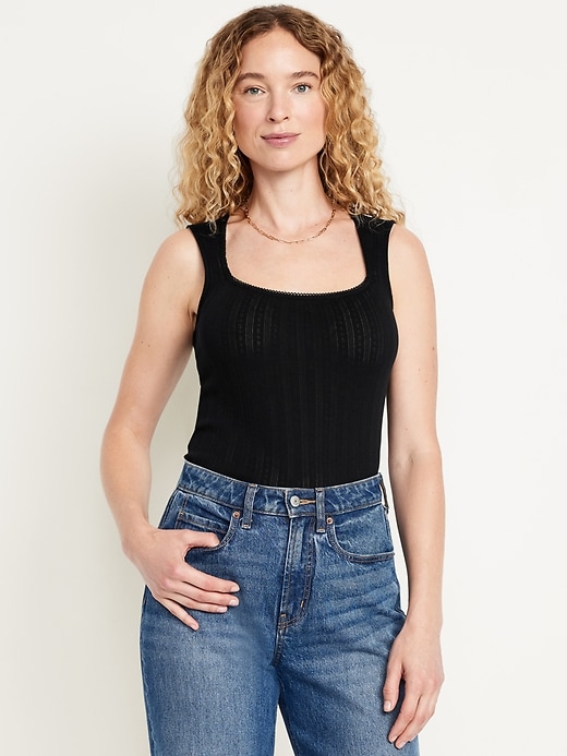 Image number 1 showing, Trapeze-Neck Pointelle Top