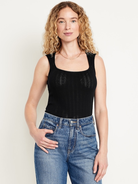 Trapeze-Neck Pointelle Top