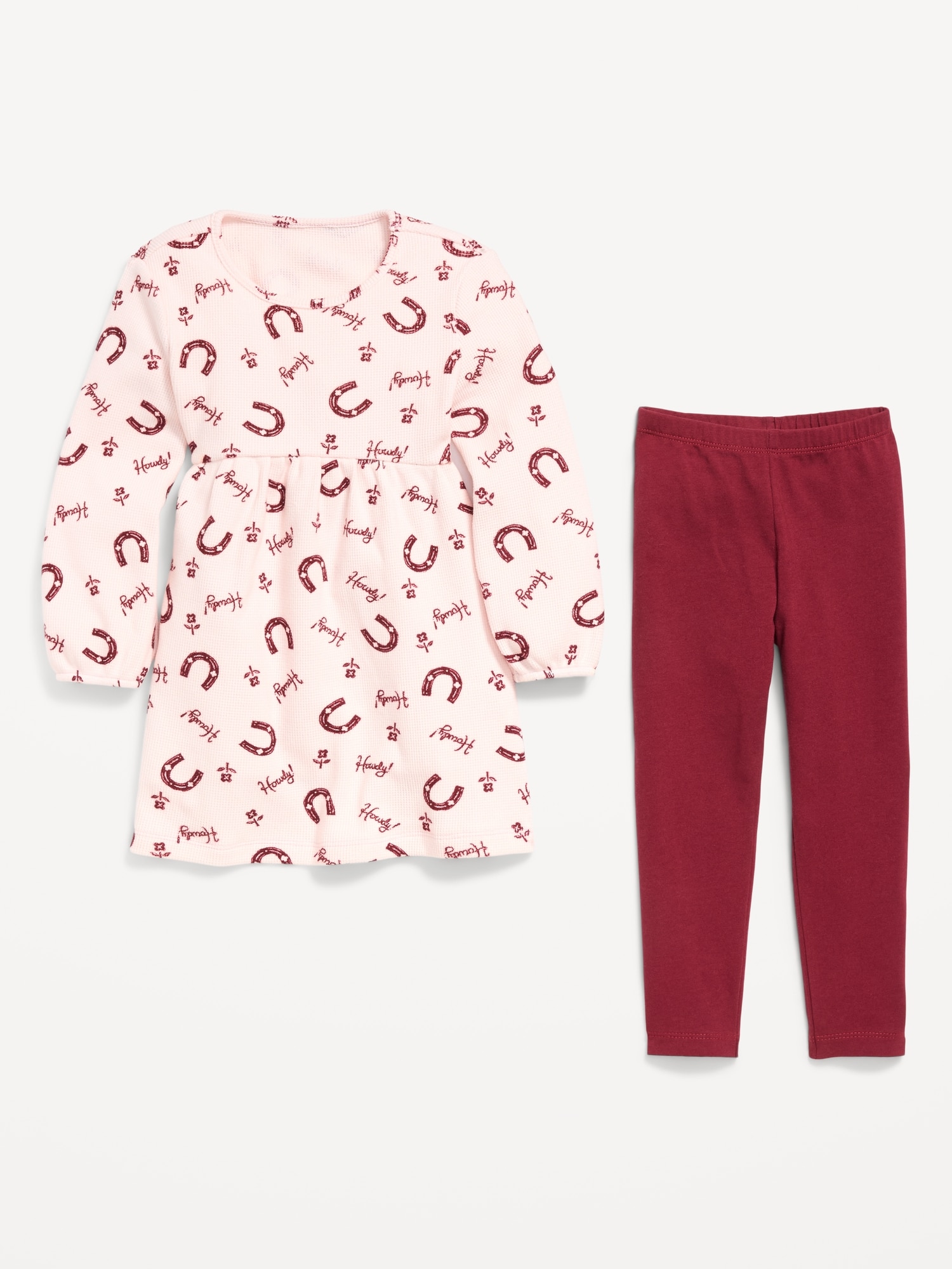 Long-Sleeve Waffle-Knit Dress and Leggings Set for Toddler Girls