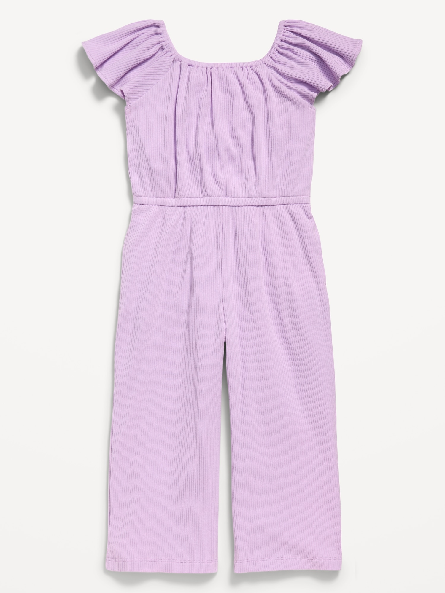 Flutter-Sleeve Ribbed Jumpsuit for Toddler Girls