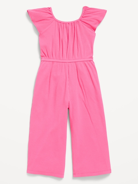 Flutter-Sleeve Ribbed Jumpsuit for Toddler Girls - Pink Premiere