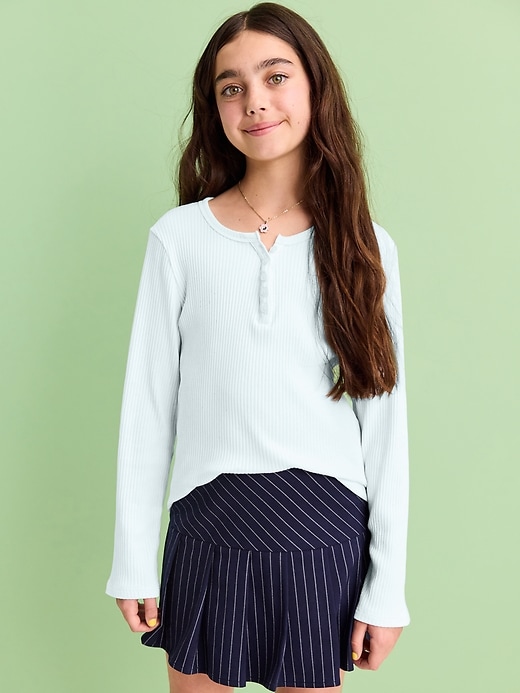 Image number 1 showing, Long-Sleeve Fitted Ribbed Top for Girls