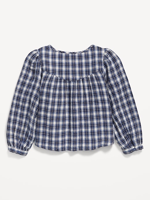 Image number 3 showing, Long-Sleeve Plaid Lace Trim Button-Front Top for Girls